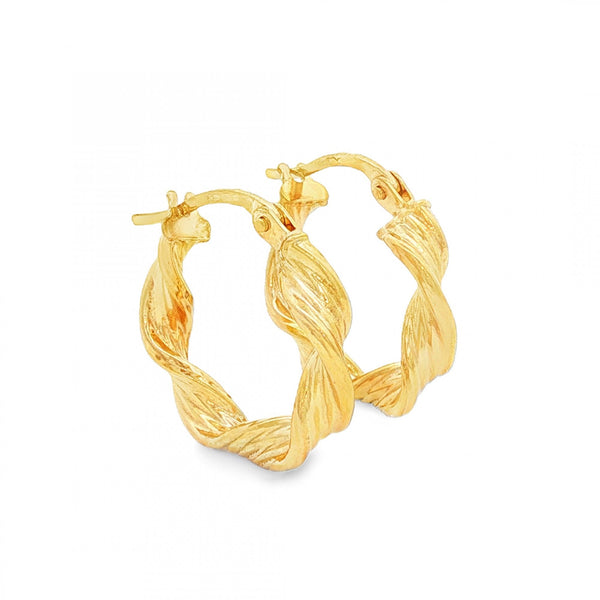 9ct Yellow Gold Twist Ribbon Hoop Earrings - 3.5x7x7mm - 1.3g