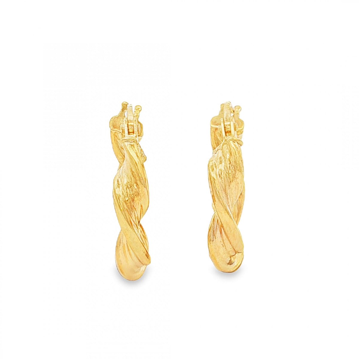 9ct Yellow Gold Twist Ribbon Hoop Earrings - 3.5x7x7mm - 1.3g