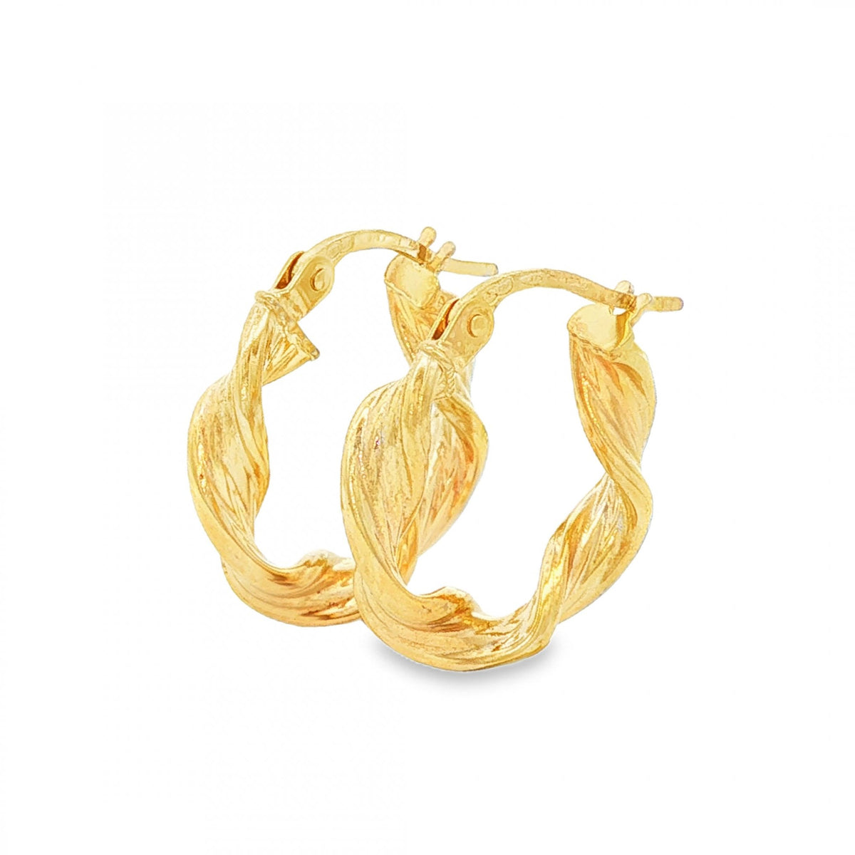 9ct Yellow Gold Twist Ribbon Hoop Earrings - 3.5x7x7mm - 1.3g
