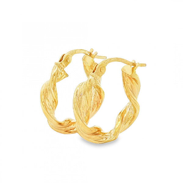 9ct Yellow Gold Twist Ribbon Hoop Earrings - 3.5x7x7mm - 1.3g