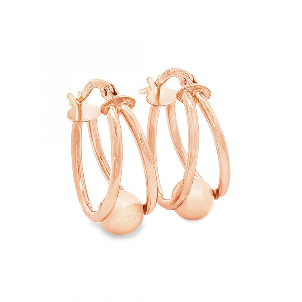 9ct Rose Gold Oval Split Hoop Ball Earrings - 9x21x13mm - 1.3g