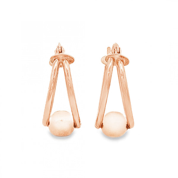 9ct Rose Gold Oval Split Hoop Ball Earrings - 9x21x13mm - 1.3g