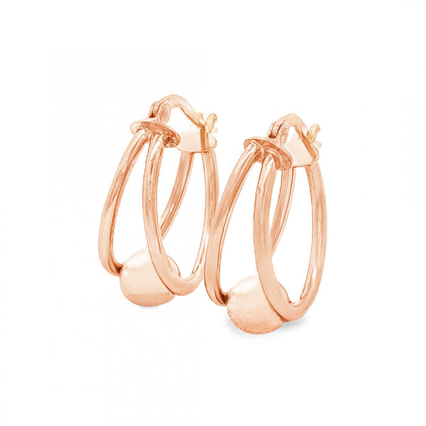 9ct Rose Gold Oval Split Hoop Ball Earrings - 9x21x13mm - 1.3g