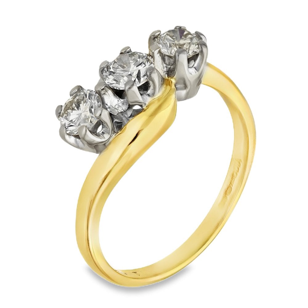 18ct Yellow Gold Diamond Trilogy Twist Ring - Size P - 1.00ct