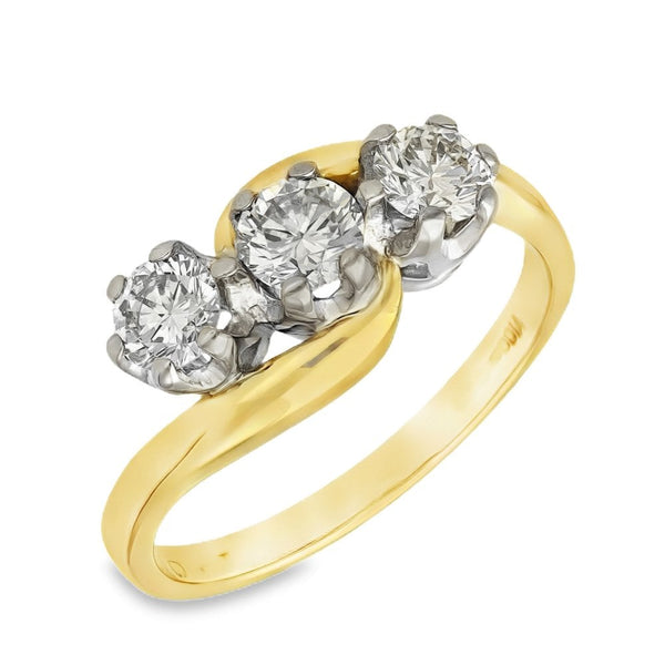 18ct Yellow Gold Diamond Trilogy Twist Ring - Size P - 1.00ct