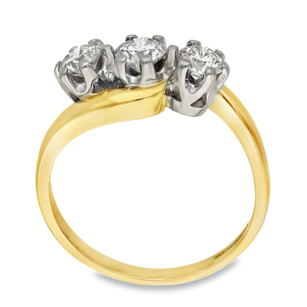 18ct Yellow Gold Diamond Trilogy Twist Ring - Size P - 1.00ct