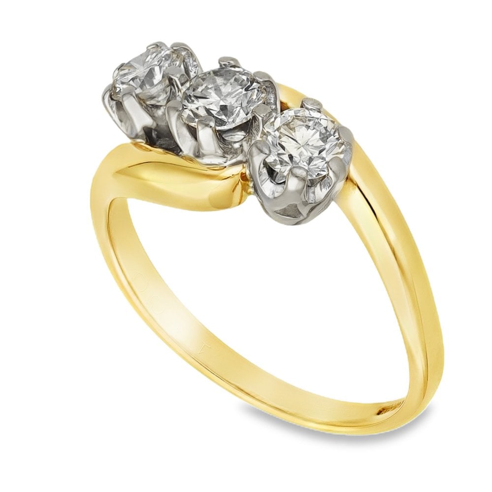 18ct Yellow Gold Diamond Trilogy Twist Ring - Size P - 1.00ct