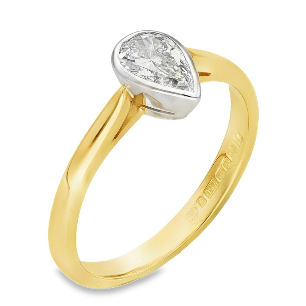 18ct Yellow Gold Pear Diamond Solitaire Engagement Ring - 0.44ct