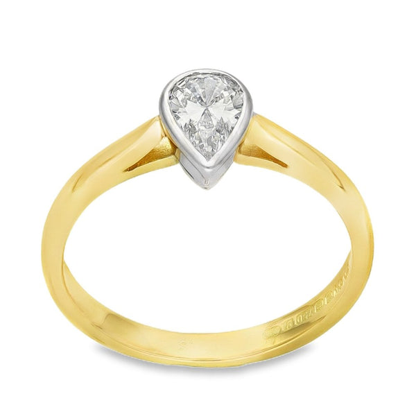 18ct Yellow Gold Pear Diamond Solitaire Engagement Ring - 0.44ct