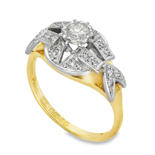 18ct Yellow Gold Diamond Cluster Ring - Size Q - 0.42ct