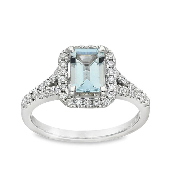 18ct White Gold Aquamarine & Diamond Cluster Ring - 0.30ct