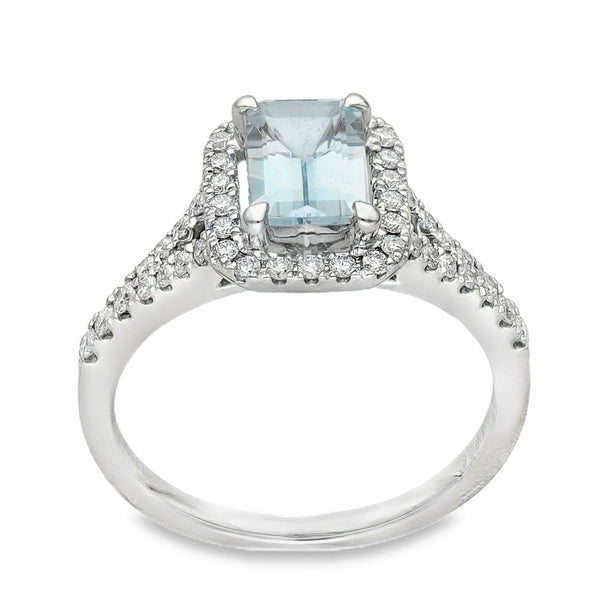 18ct White Gold Aquamarine & Diamond Cluster Ring - 0.30ct