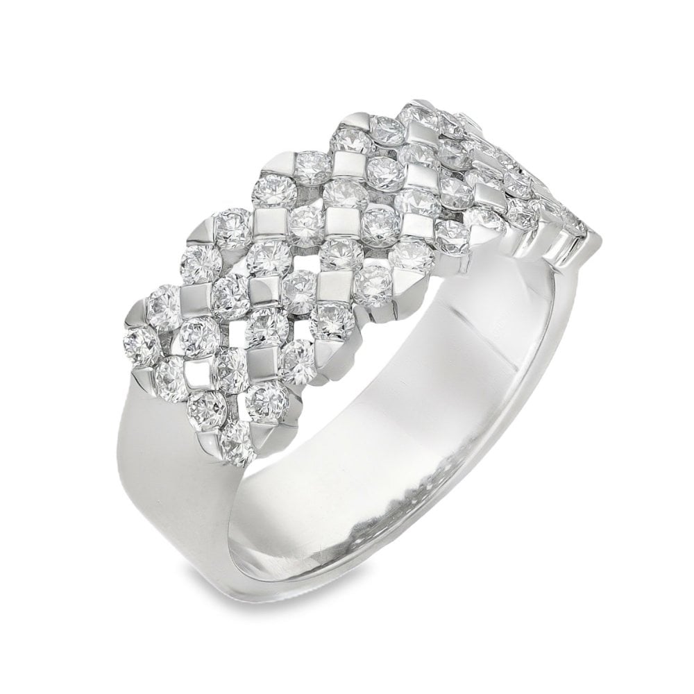 18ct White Gold DMR Diamond Lattice Band - Size N - 0.96ct