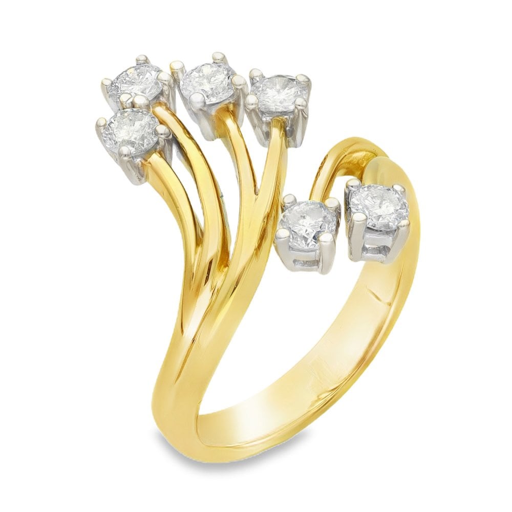 18ct Yellow Gold Diamond Twist Fan Ring - Size O - 0.90ct