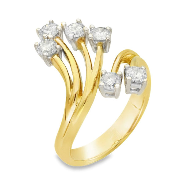 18ct Yellow Gold Diamond Twist Fan Ring - Size O - 0.90ct