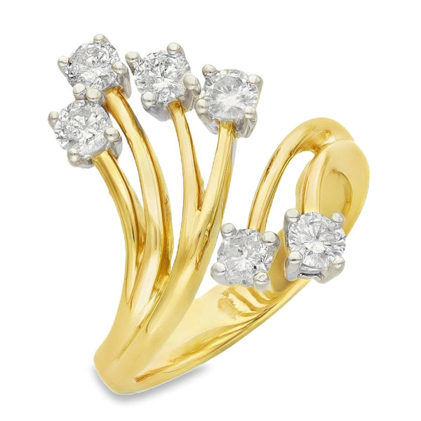 18ct Yellow Gold Diamond Twist Fan Ring - Size O - 0.90ct