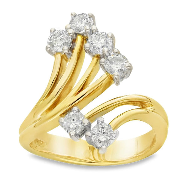 18ct Yellow Gold Diamond Twist Fan Ring - Size O - 0.90ct