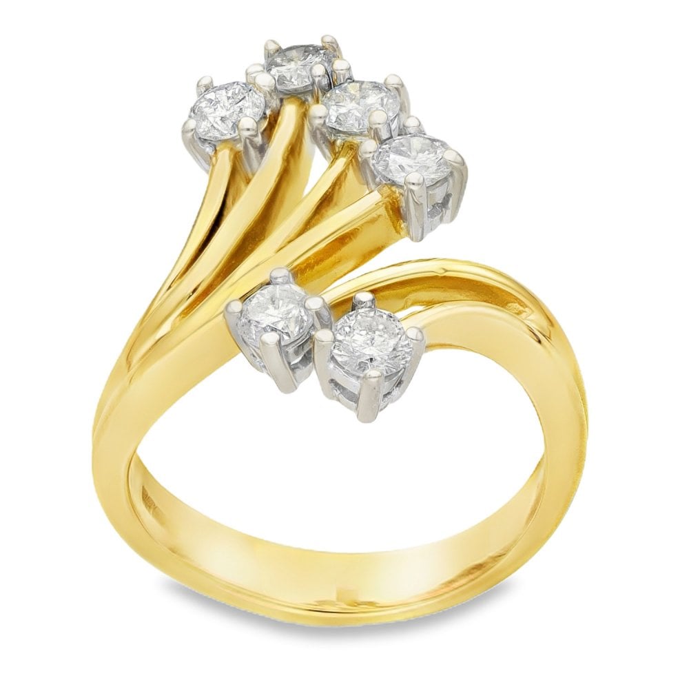 18ct Yellow Gold Diamond Twist Fan Ring - Size O - 0.90ct