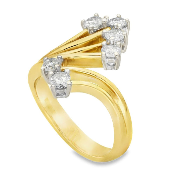 18ct Yellow Gold Diamond Twist Fan Ring - Size O - 0.90ct