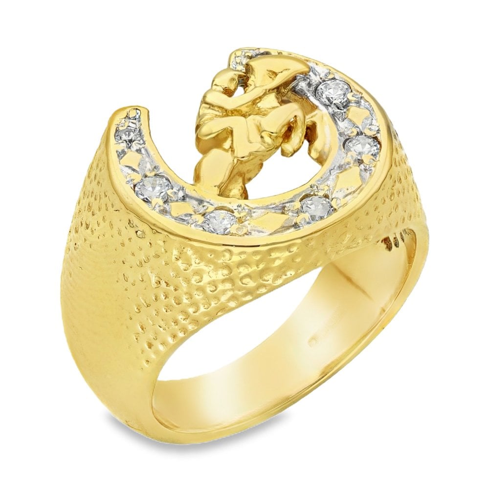 9ct Yellow Gold CZ Horseshoe Ring - Size Y½ - 20mm