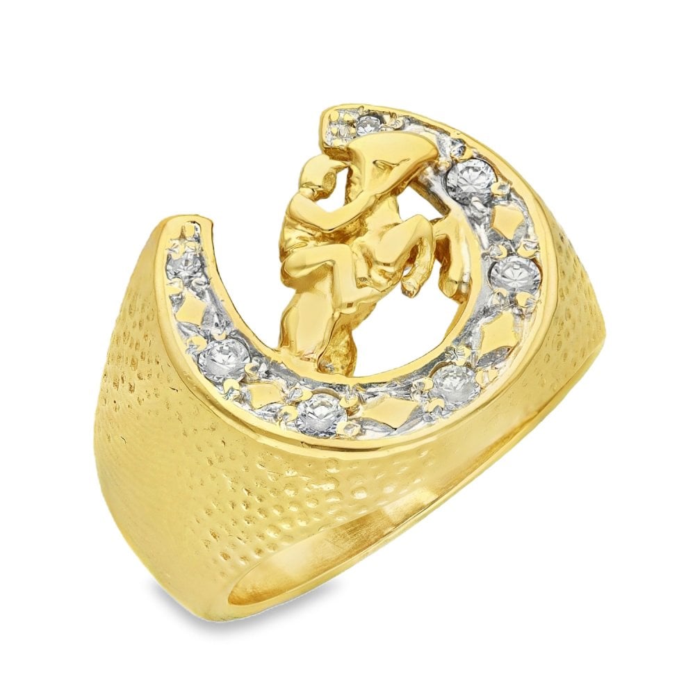 9ct Yellow Gold CZ Horseshoe Ring - Size Y½ - 20mm