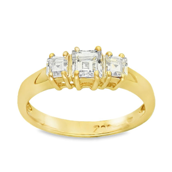 9ct Yellow Gold Cubic Zirconia Trilogy Ring - Size K½ - 2.2g