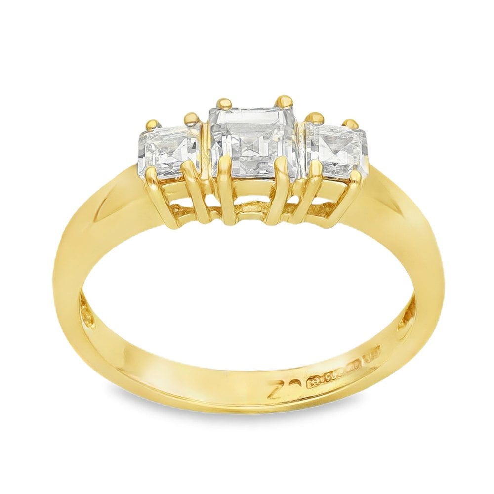 9ct Yellow Gold Cubic Zirconia Trilogy Ring - Size K½ - 2.2g