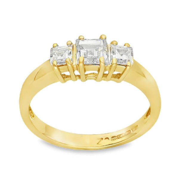 9ct Yellow Gold Cubic Zirconia Trilogy Ring - Size K½ - 2.2g