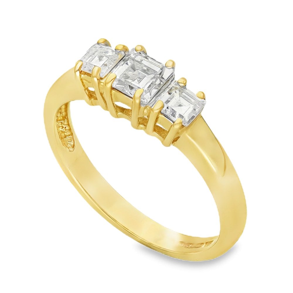 9ct Yellow Gold Cubic Zirconia Trilogy Ring - Size K½ - 2.2g