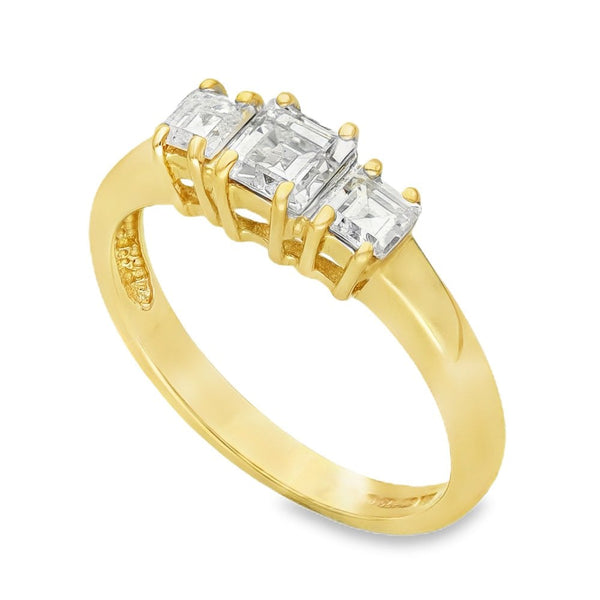 9ct Yellow Gold Cubic Zirconia Trilogy Ring - Size K½ - 2.2g