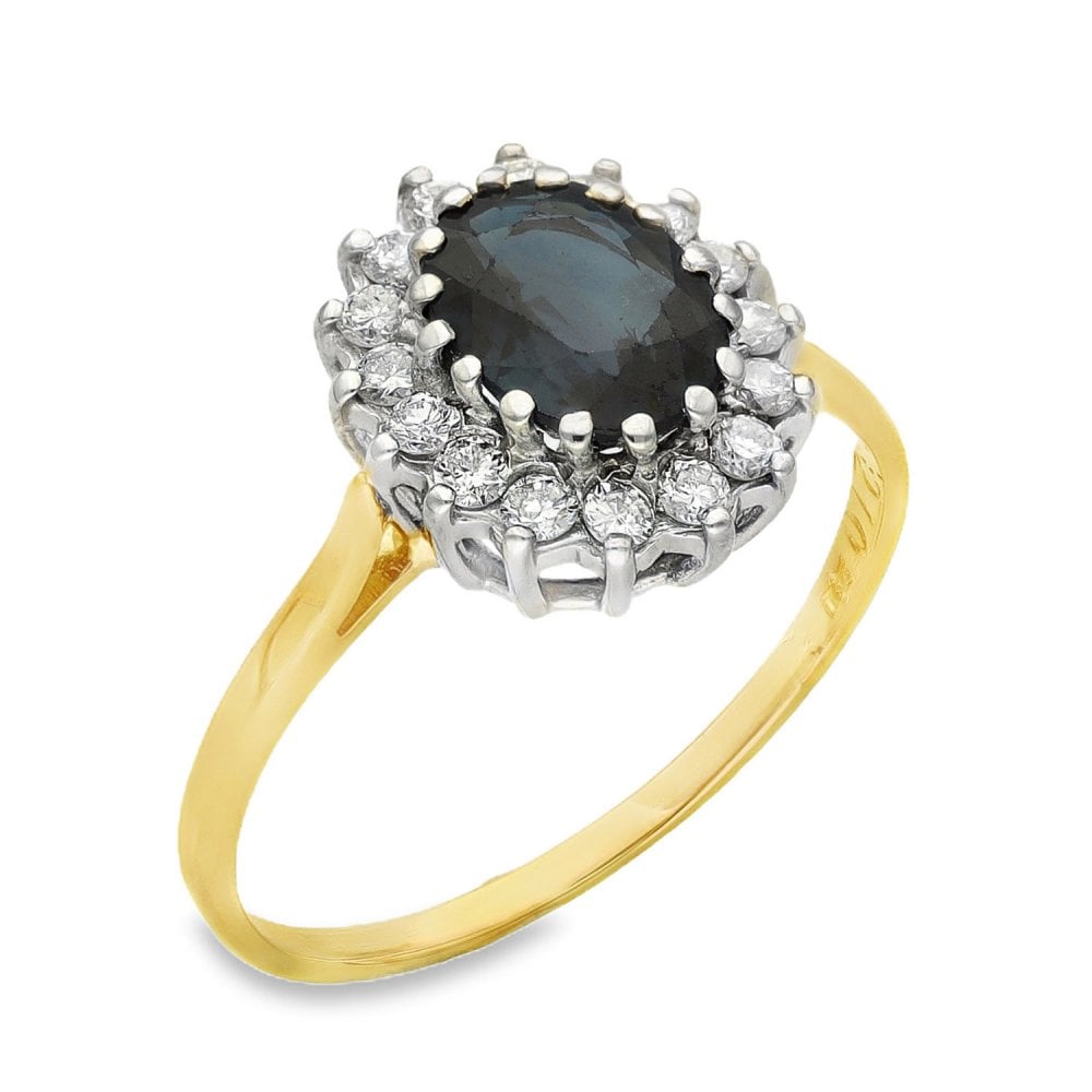 18ct Yellow Gold Sapphire & Diamond Cluster Ring -Size Q -0.32ct