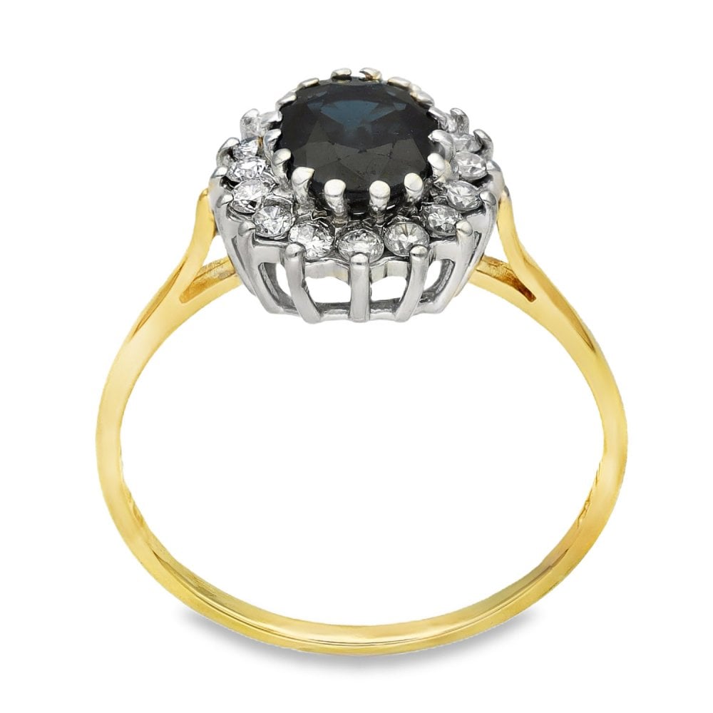 18ct Yellow Gold Sapphire & Diamond Cluster Ring -Size Q -0.32ct