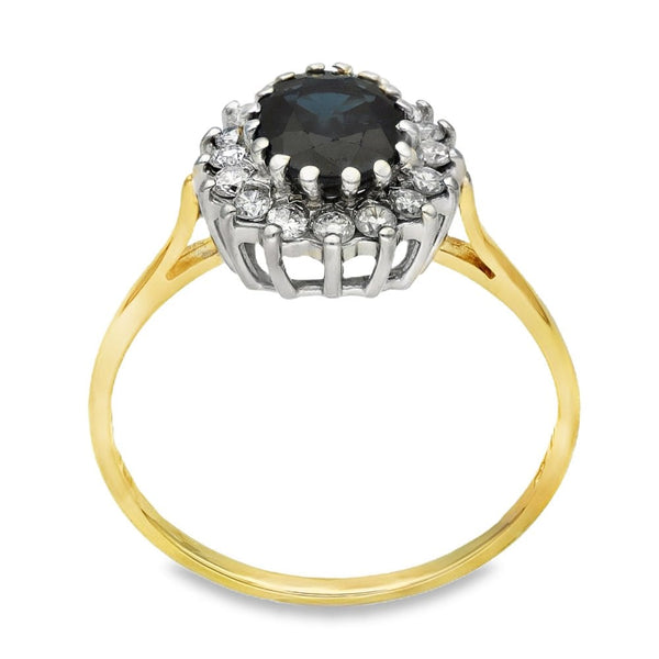 18ct Yellow Gold Sapphire & Diamond Cluster Ring -Size Q -0.32ct