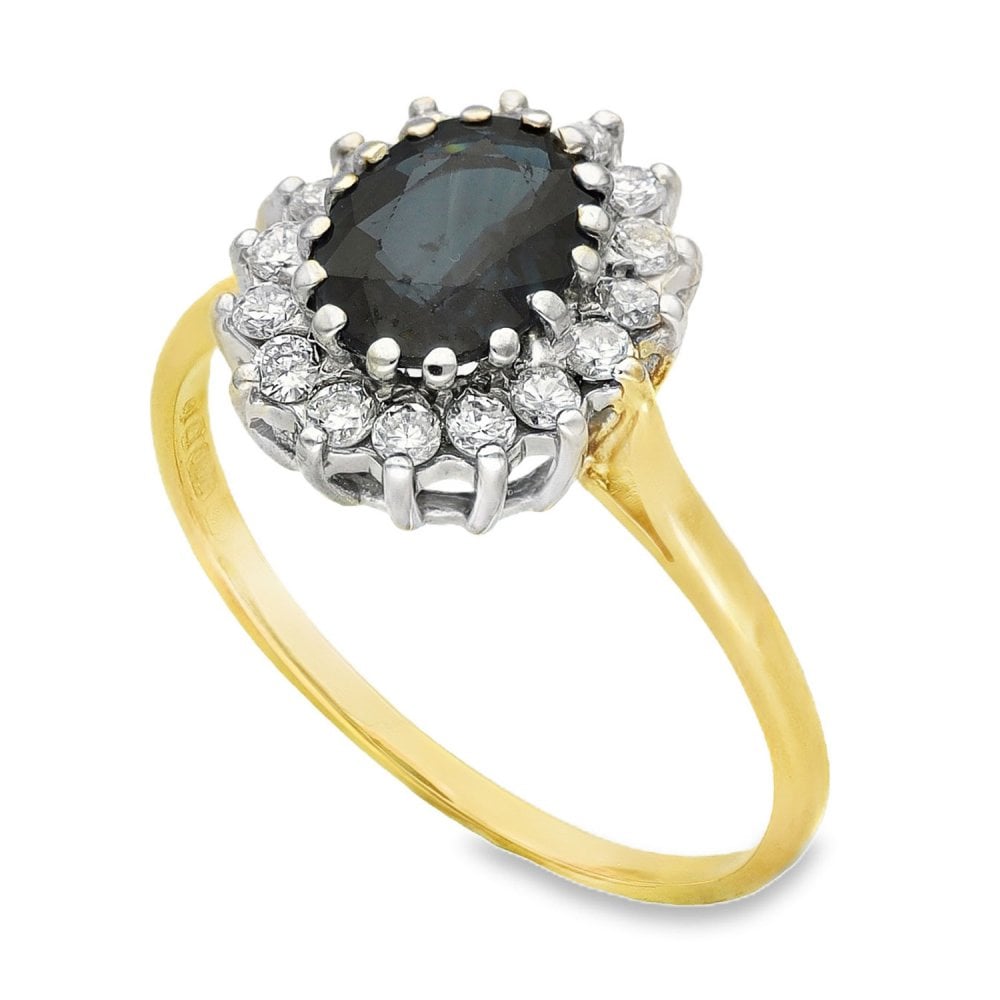 18ct Yellow Gold Sapphire & Diamond Cluster Ring -Size Q -0.32ct