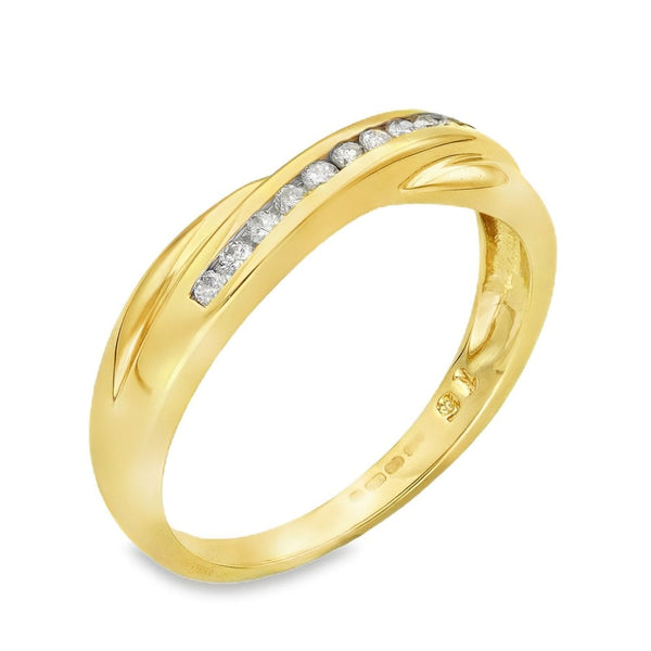 9ct Yellow Gold Diamond Crossover Band - Size Q - 0.15ct