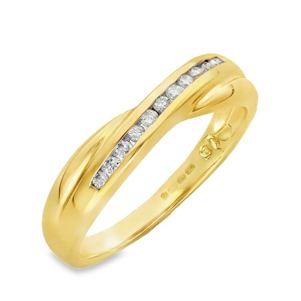 9ct Yellow Gold Diamond Crossover Band - Size Q - 0.15ct