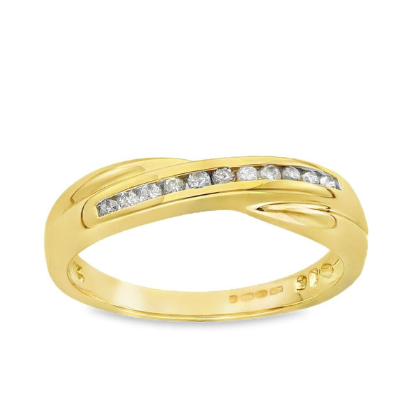9ct Yellow Gold Diamond Crossover Band - Size Q - 0.15ct
