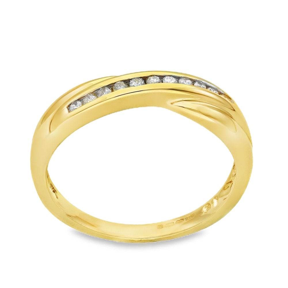 9ct Yellow Gold Diamond Crossover Band - Size Q - 0.15ct