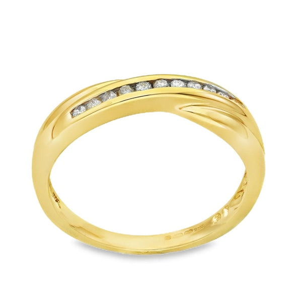 9ct Yellow Gold Diamond Crossover Band - Size Q - 0.15ct