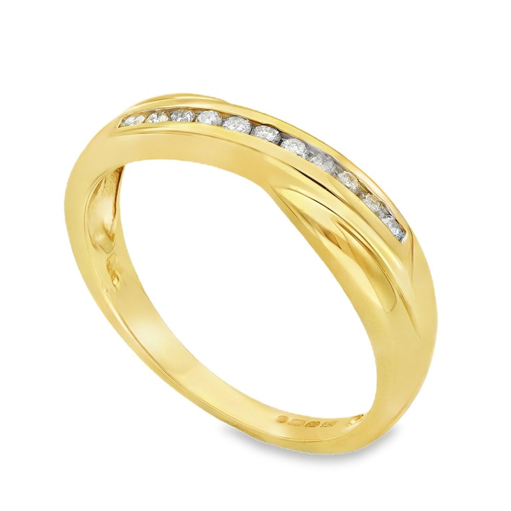 9ct Yellow Gold Diamond Crossover Band - Size Q - 0.15ct