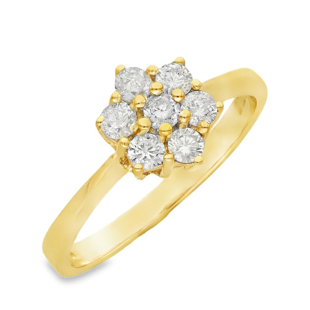 18ct Yellow Gold Diamond Cluster Ring - Size P - 0.50ct