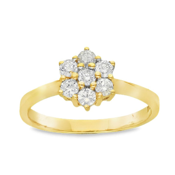 18ct Yellow Gold Diamond Cluster Ring - Size P - 0.50ct