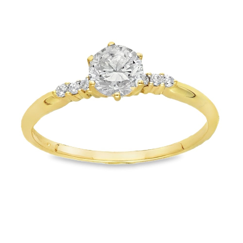 9ct Yellow Gold Cubic Zirconia Solitaire Ring - Size Q - 1.7g