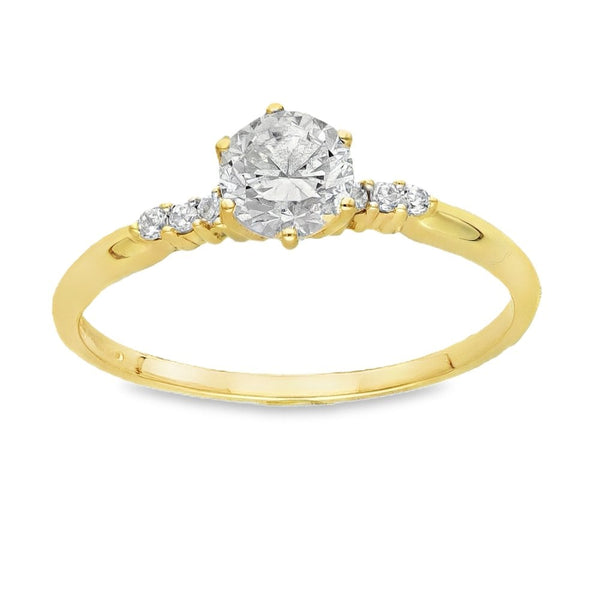 9ct Yellow Gold Cubic Zirconia Solitaire Ring - Size Q - 1.7g