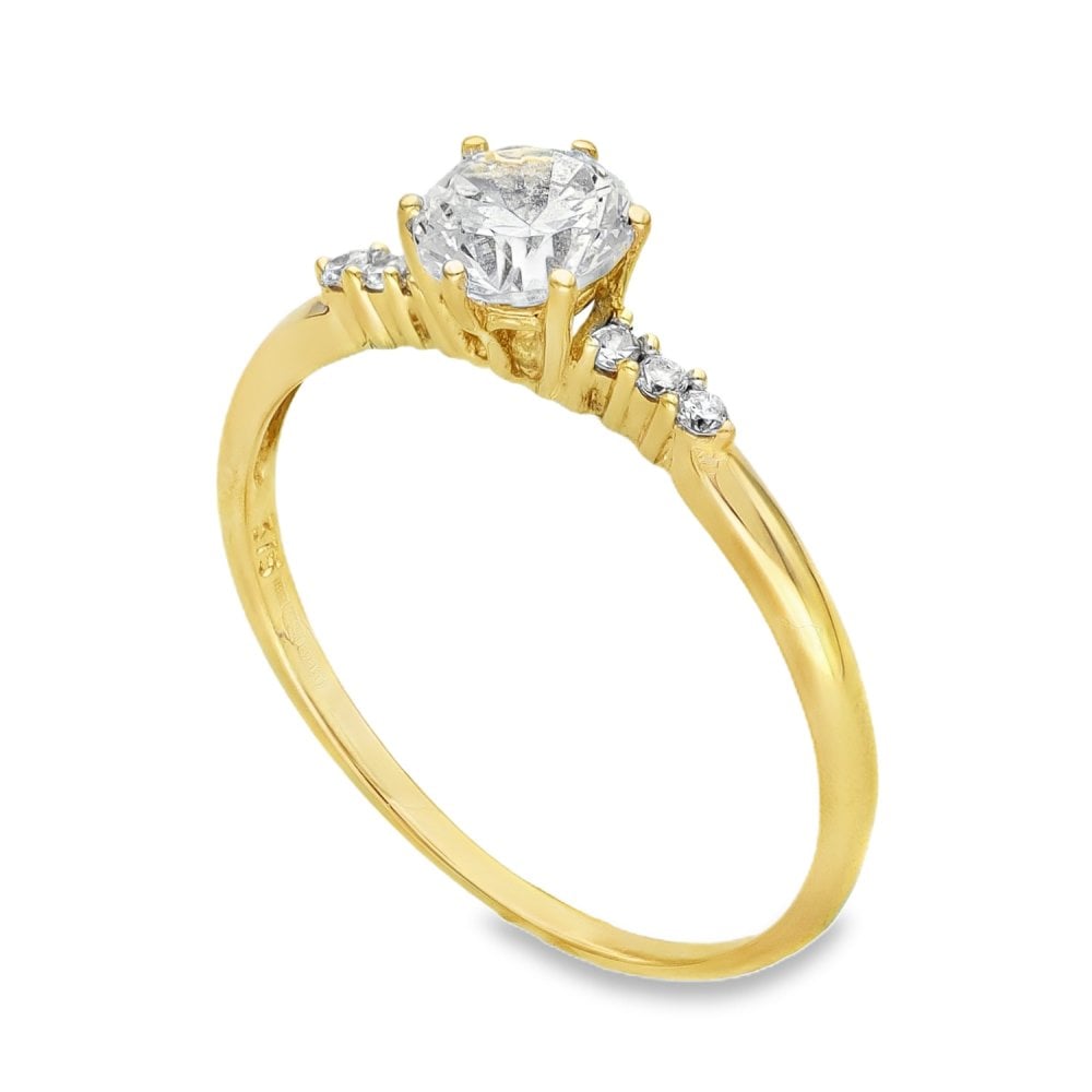 9ct Yellow Gold Cubic Zirconia Solitaire Ring - Size Q - 1.7g