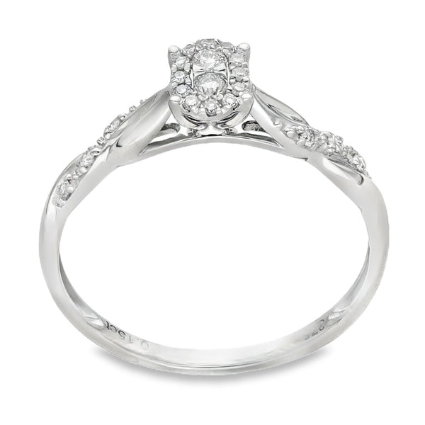 9ct White Gold Oval Diamond Cluster Ring - Size O - 0.15ct