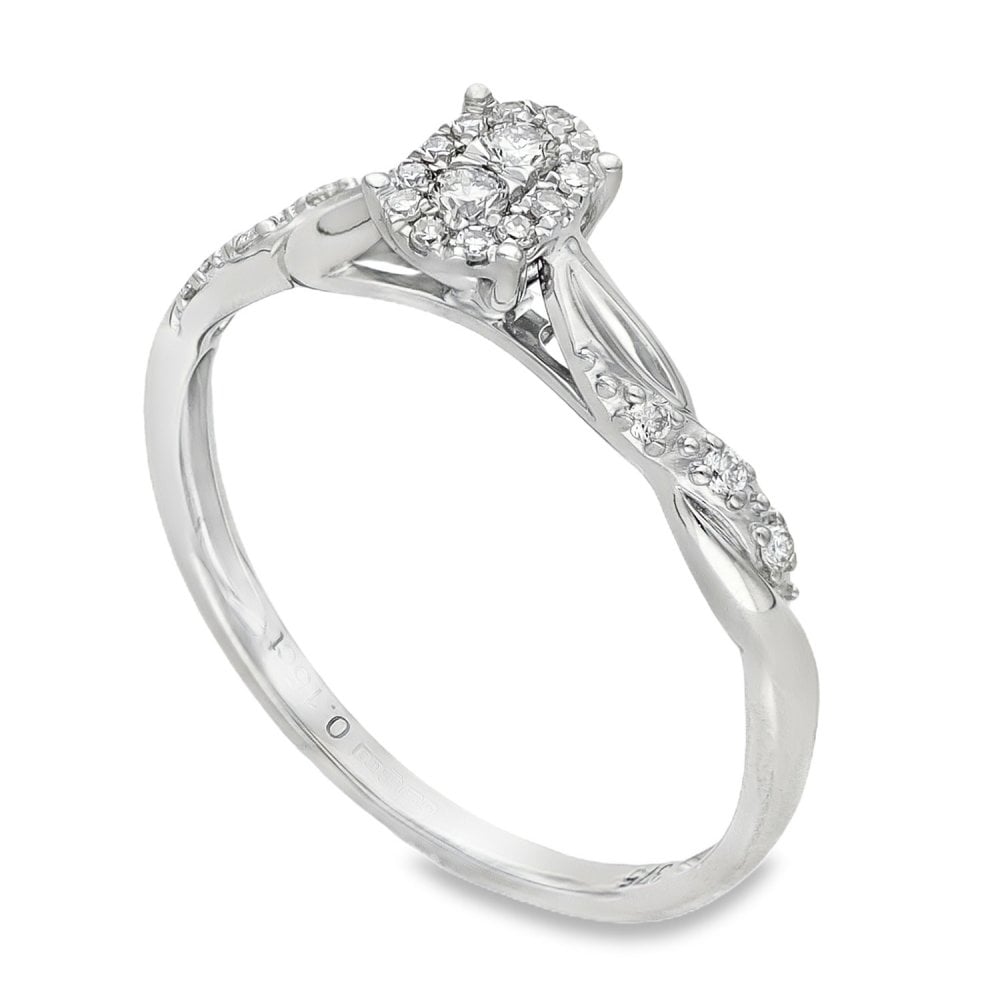 9ct White Gold Oval Diamond Cluster Ring - Size O - 0.15ct