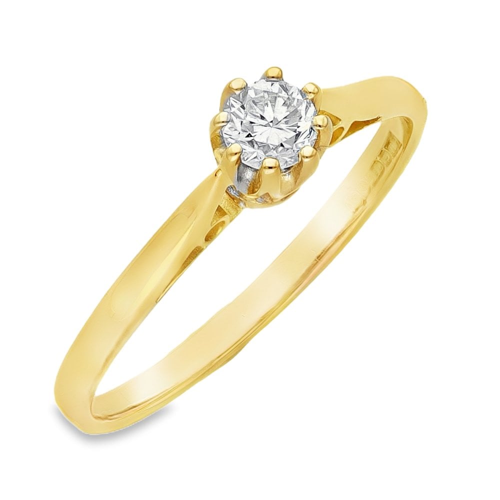 18ct Yellow Gold Diamond Solitaire Engagement Ring - 0.33ct