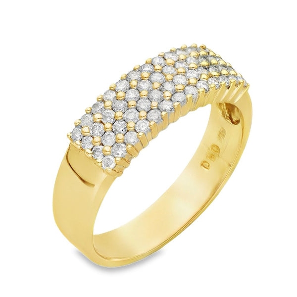9ct Yellow Gold 4-Row Diamond Band - Size P - 0.50ct