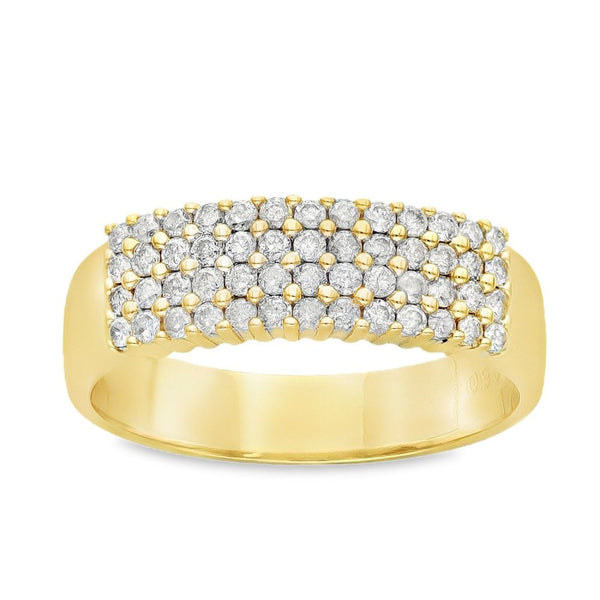 9ct Yellow Gold 4-Row Diamond Band - Size P - 0.50ct